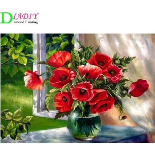 5D DIY Diamond Painting Flowers Vase Roses Cross stitch Set Full Drill Diamond Embroidery Mosaic Picture Rhinestones Home Decor