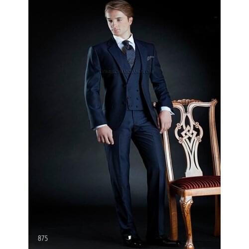 Latest Coat Pant Designs Italian Navy Blue Men Suit Jacket Groom Tuxedo Slim Fit 3 Piece Style Suits Custom Prom Blazer Ternos