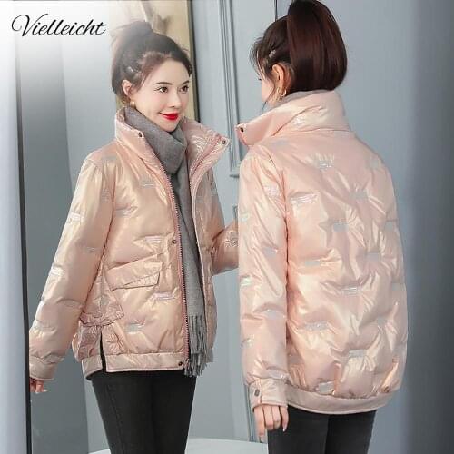 Vielleicht 2021 New Autumn Winter Women Coat Jacket Thick Parkas Warm Casual Slim Pocket Sequins Shiny Short Winter Jacket Women