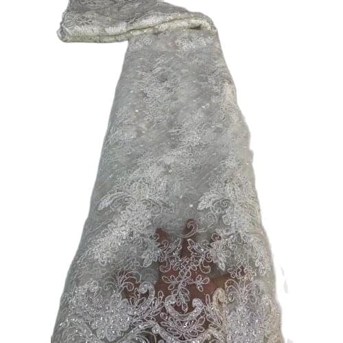 2021 Latest White African Lace Fabric Sequins Embroidery French Tulle Mesh Lace Fabric Nigerian Net Lace For Wedding Party Dress