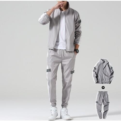 2021Spring and Autumn New Mens Solid Color Sweater Trousers Two-piece Running Sports Leisure Suit Clothes for Men Outfit Set