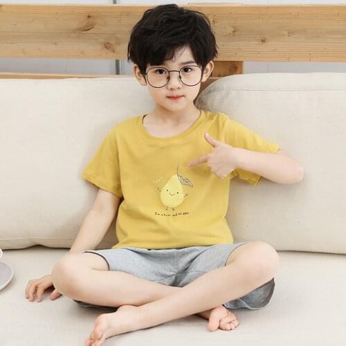 Kids Soft Cotton Nightwear Leisure Pyjamas For Boys Short Sleeve Tops And Shorts Children Home Clothing Pajamas 2 Piece/set