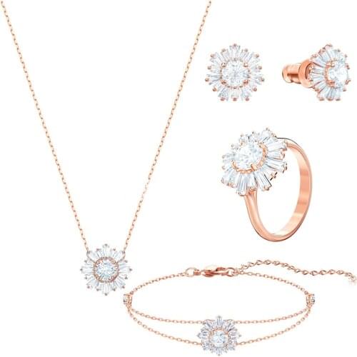 SWA New Sunshine Sun Flower Necklace Set Female Rose Gold Zircon To Send Mom His Girlfriend Jewelry Gift Best Choice