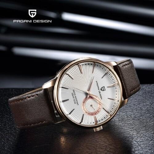PAGANI DESIGN Coated Glass Dial Windows Quartz WristWatch Simple Fashion Leather Strap Male Watch Japan VH65 Movement Watch Men