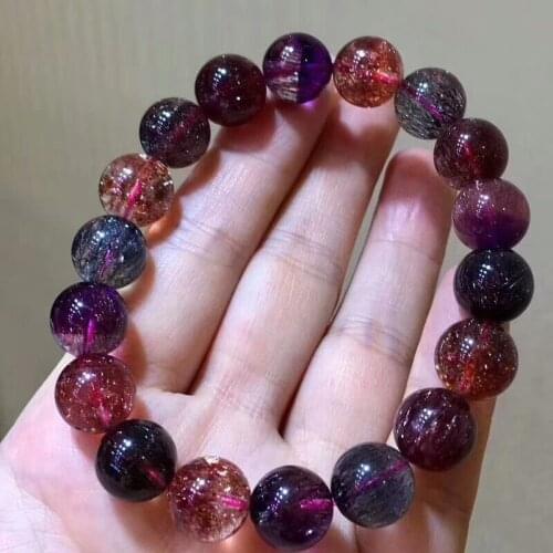 Genuine Natural Lepidocrocite Quartz Colorful Super 7 Seven Melody 11mm Women Man Stretch Beads Bracelets Certificate AAAAAA