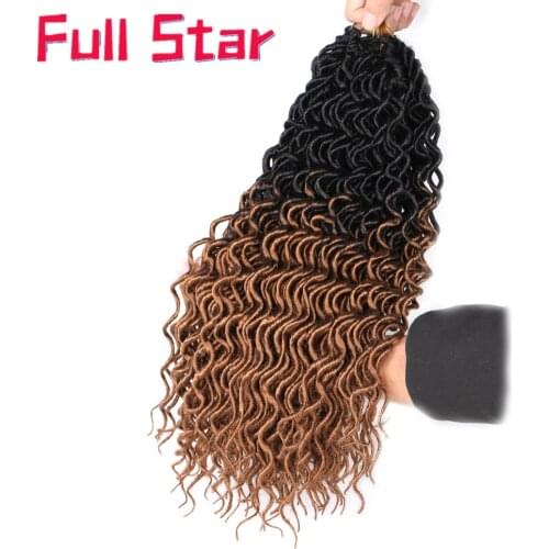 Full Star Ombre Faux Locs Curly Crochet Braids Synthetic Braiding Hair Black Brown Crochet Hair Extensions 18" for Black Women