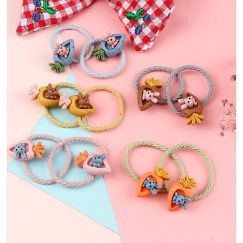 Korean Cartoon Vegetable Animal Little Girls Elastic Hairband Cute Rabbit Inside Carrot Hair Accessories Baby Children Headdress
