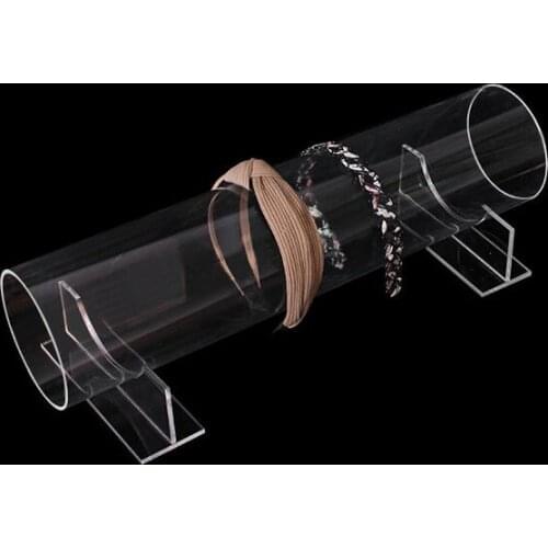 Clear Round Tube Acrylic Headwear Display Rack Headwear Showing Stand Jewelry Showcase Headband Holder Case