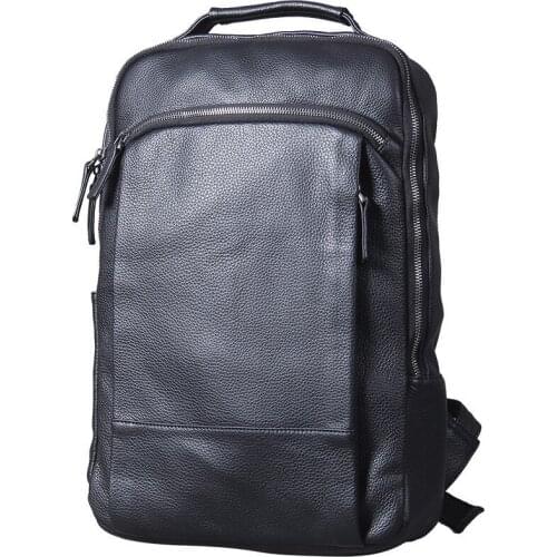Casual Soft Black Leather Backpack Men Shoulder Bag Male Laptop Bag Schoolbag Travel Backpack Computer Bag First Layer Leather