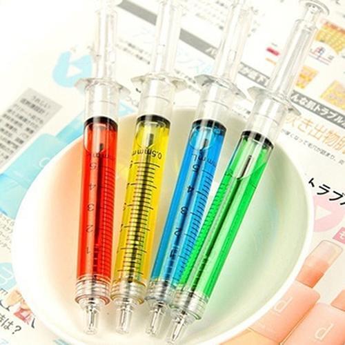 Syringe Injection Shape Ballpen 4Pcs/Set Doctor Nurse Gift Liquid Pen Ballpoint