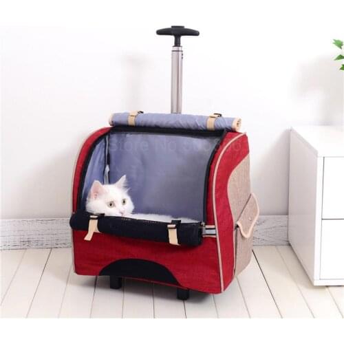 Trolley carrying bag cat dog out pet backpack cat bag detachable trolley case