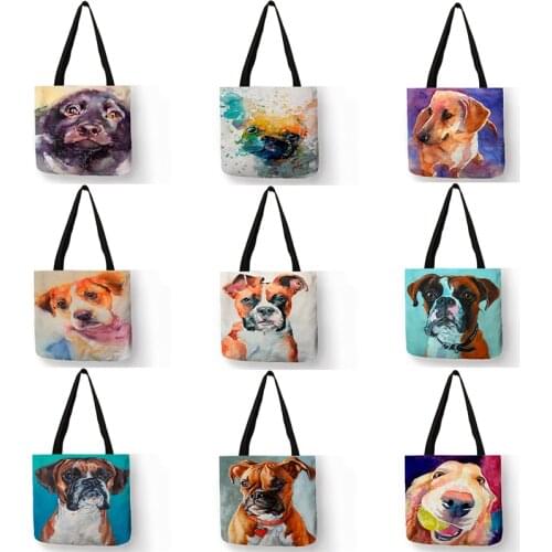 SY0068 Cute Dog Series Womens Handbag Creative Oil Painting Art Tote Bags For Shopping Travel Women Lady School Book Bags