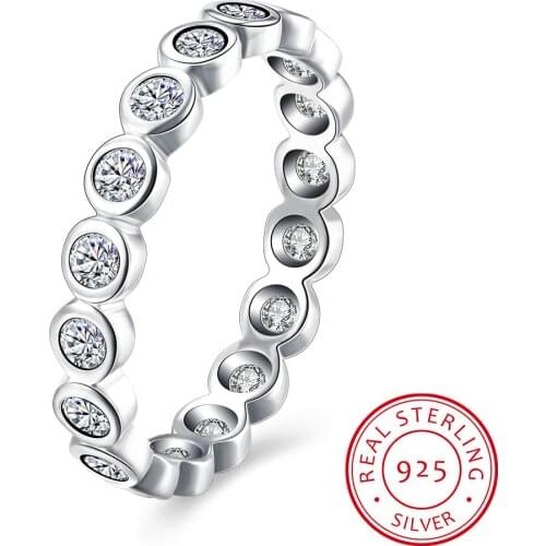 UFOORO Fashion women Cubic Zirconia Round engagement Ring 925 Sterling Silver Jewelry For Party Wedding rings female