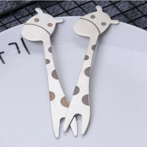 20PCS /PACK 304 Stainless Steel Fruit Fork Cute Animal Giraffe Fruit Forks Cartoon Child Dessert Fork