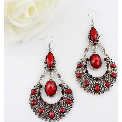 Vintage Boho Hollow Crystal Dangle Earrings for Women Classic Ethnic Tribal Long Drop Earrings Wedding Party Jewelry Gifts