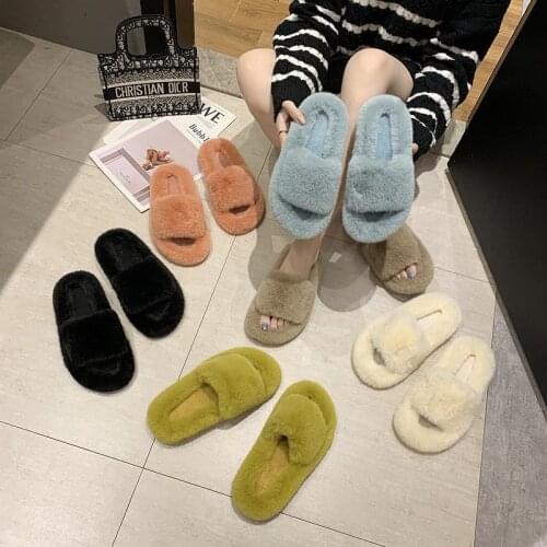 Hairy Slippers Women Wear Indoor Lazy Flat Plush Home Cotton Slippers Warm Slippers Womens Shoes Slippers Women