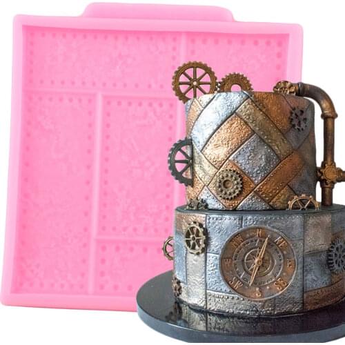 Riveted Metal Plate Silicone Molds Steampunk Cake Border Mould Fondant Cake Decorating Tools Candy Clay Chocolate Gumpaste Mould