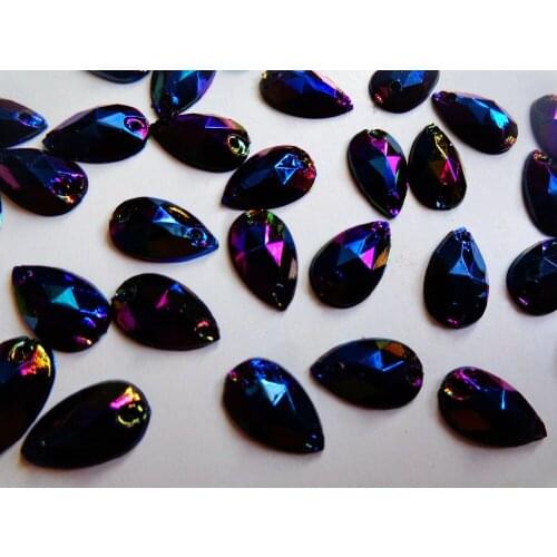 ZBROH 200pcs Sew on crystals black-blue rhinestones water drop shape 7*12mm flatback Acryl accessory gemstone strass