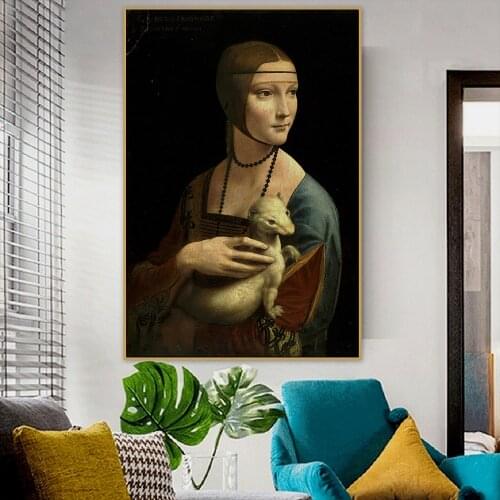 The Lady With An Ermine Canvas Art Paintings Reproductions On The Wall By Leonardo Da Vinci Famous Canvas Wall Art Home Decor