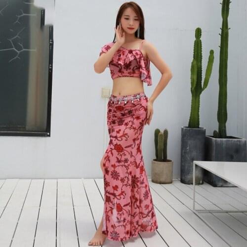 New 2019 Dance Practice Belly Dance Clothing Female Long Skirts Suit Oriental Dance Suit Summer Suit Dance Customs #DP0029