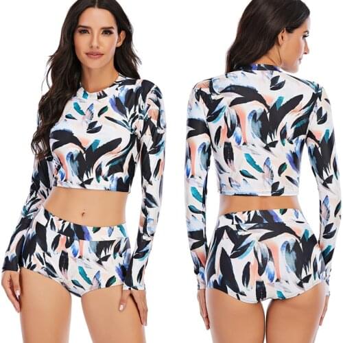 Rash Guards Women Swimsuit Separate Two Piece Swimwear Long Sleeve Thong Surfing Clothes Wetsuit Diving Suit Big Size Rashguard