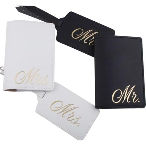 1 Set PU Leather Luggage Bag Tag Passport Holder Case ProtectCover Wallet for Couples Honeymoon Travel Organizer Wedding Bridal