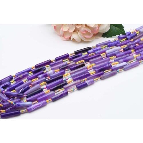 1 strands/lot Natural Smooth Purple stripe cylindrical Agate stone For DIY Bracelet Necklace Jewelry Making Strand 15"