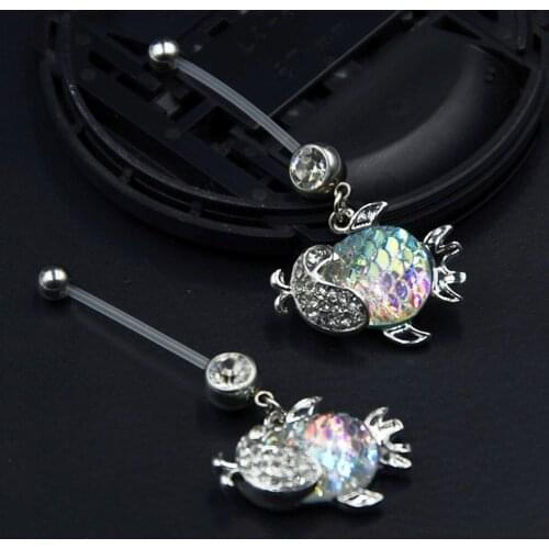 1PCS Fish Scale Pendant Bioplast Flexible CZ Gem Belly Navel Ring Piercing Body Jewelry
