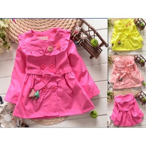 2016 Children Clothing Girls Trench Jackets Outerwear Spring Autumn Coat Baby Girl Christmas Flower Fashion Kids Belt Jacket