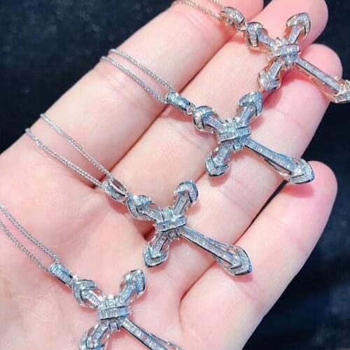 2021 Trend S925 Cross Pendant Necklace Full Inlay Dazzling Crystal Zircon Faith Jewelry Making For Women Wedding Valentines Gift