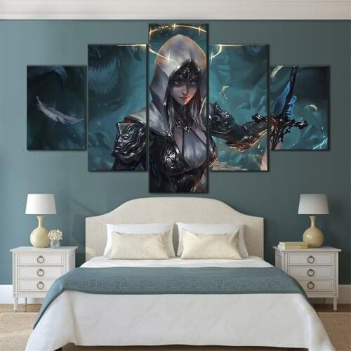 5 Pieces HD Canvas Painting Print Anime beautiful girl Picture For Modern Decorative Bedroom Living Room Home Wall Art Decor