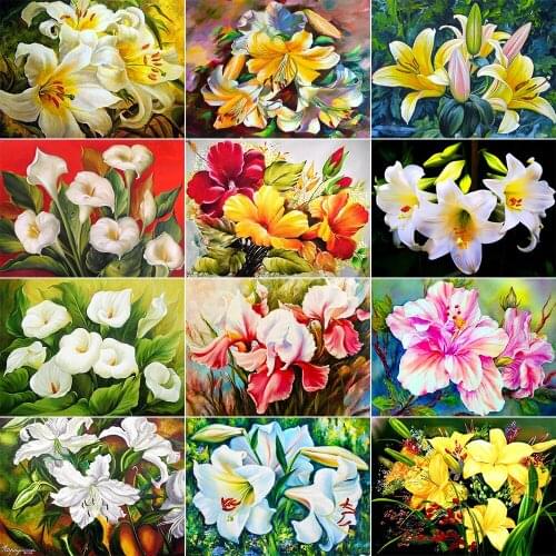 XUEQIXIAOZU Full Round Lily Flower Diamond Embroidery 5D DIY Diamond Painting Mosaic Home Decoration Gifts 2020 New