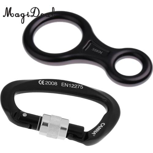 MagiDeal 25KN Screw Lock Climbing Carabiner + 35KN Figure 8 Rope Descender for 8-12mm rope