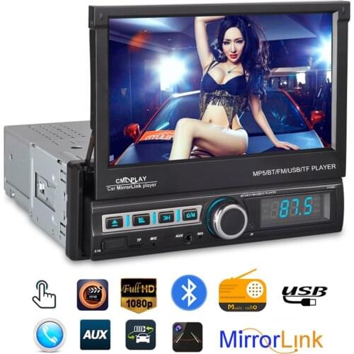 Automatic Telescopic MP5 Bluetooth FM AUX Radio Stereo Car Mirror Link Player 7'' Touch Screen 1 DIN Car Autoradio CML-Player