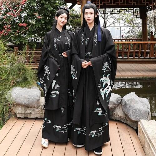 Free shipping style big sleeve shirt cross collar waist length Ru skirt three pieces of ancient costume men and women Han suit