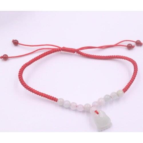 Real Natural Jade Jadeite Anklet Fine foot Charms Beads For Women And Men Baby Weave Lucky Anklet 9''L