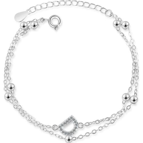 Double Layer Shiny Full Cubic Zircon Round Circle Bracelet 925 Sterling Silver Letter D Charm Bracelet For Women Jewelry
