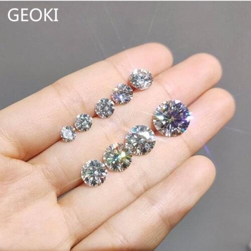 Geoki Perfect Cut Excellent White D Color Moissanite Beads 0.5-5 ct VVS1 Passed Diamond Test Loose Moissanite for Jewelry Making