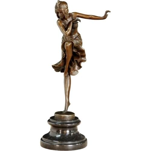 Girl in Dress Dance Bronze Sculpture Female Modern Dancer Statue Vintage Art Figurine Living Room Decor
