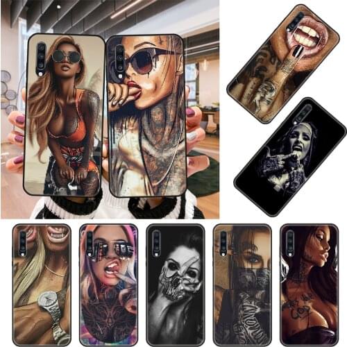 Phone Case For Samsung Galaxy A 50 51 71 70 80 7 5 10 40 20 30 41 21 S E Black Cover Bumper Fashion Sexy Sleeve Tattoo Girl