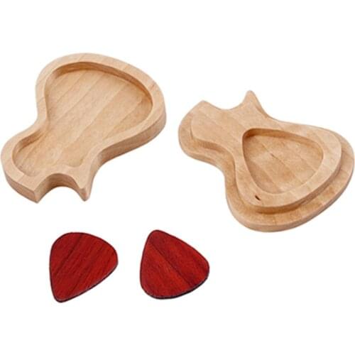 Wooden Guitar Pick Box Container with 2 Pcs Standard Guitar Picks Set Guitar Accessories for Guitar Bass