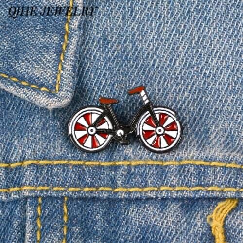 QIHE JEWELRY Red Bicycle Pin Bike Brooch Cool Vintage Style Cyclists Badges Sports Lapel pins Biking Jewelry Biker Gift