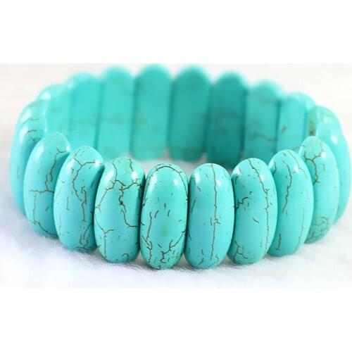 Hot sale fashion 25*10mm blue calait stone beads high grade women/men bracelets bangles for party charms jewelry 7.5inch B311