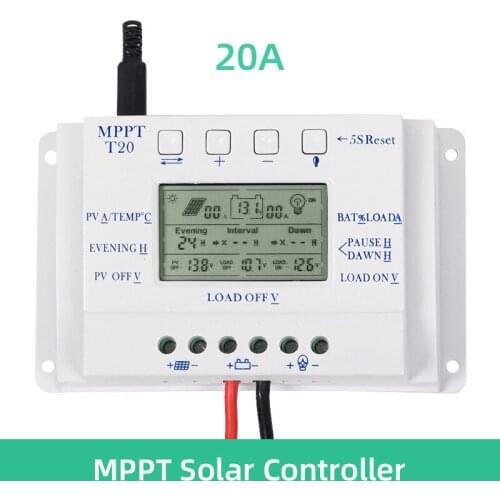 Smart Solar Controller 20A 12/24V MPPT LCD Intelligent Automatica Identification Charging and Discharging Circuit