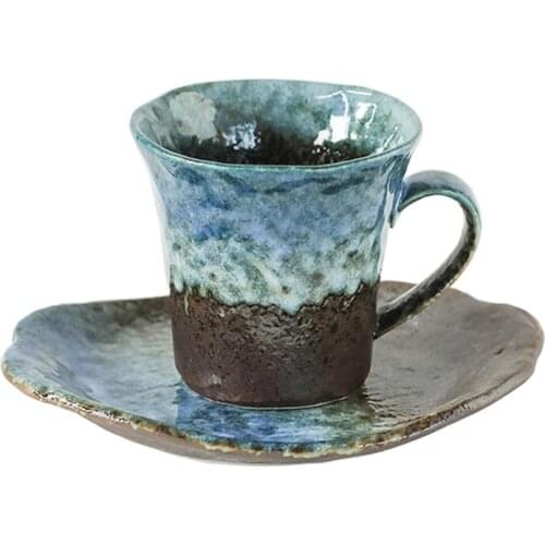 Retro Coffee Mug Thick Ceramic Tea Cup Simple Black Teacup Japanese Coffee Cup And Saucer Set