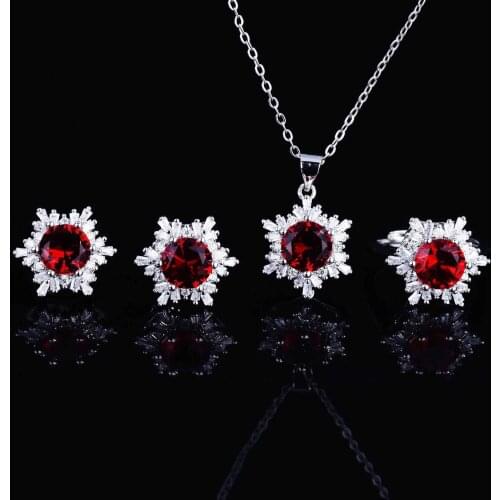 925 Silver Jewelry Set Full Diamond Exquisite Necklace Earrings Ring Creative Snowflake Color Treasure For Women Engagement Gift