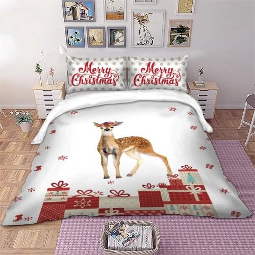 Kids Merry Christmas Deer Bedding set cartoon Duvet cover pillowcase single queen king size bedlinen 3pcs
