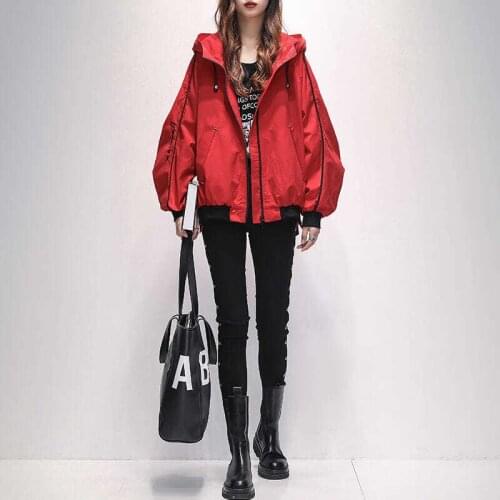 Red Coat Womens Short 2021 Spring And Autumn Korean Version Loose And Slim Versatile Hooded Windbreaker Womens Bomber Jacket