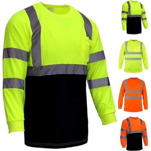 Summer Quick Dry Fit Hi Vis Workwear Contrast Color Safety Long Sleeve Yellow T Shirt Reflective Work Tops Construction Engineer