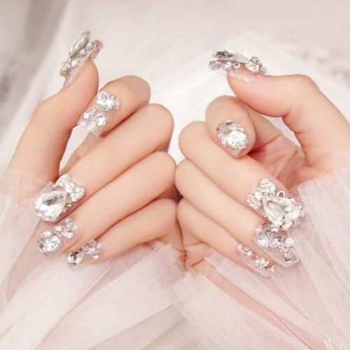 Fashion Bride Fake Nails Nail Art Sparkling Gems Embellishment Decorative Fake Nails DIY Nail Art Professional Tools